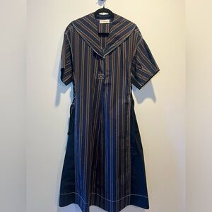 Tory Burch Navy and Brown Striped Dress